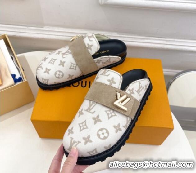 Perfect Louis Vuitton LV Cosy Flat Comfort Clog Mules in Monogram Wool and Suede White 1224050