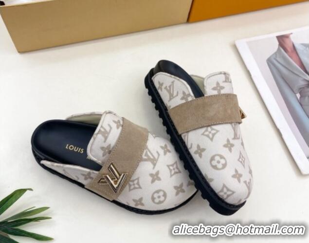 Perfect Louis Vuitton LV Cosy Flat Comfort Clog Mules in Monogram Wool and Suede White 1224050