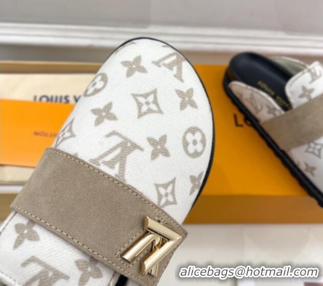 Perfect Louis Vuitton LV Cosy Flat Comfort Clog Mules in Monogram Wool and Suede White 1224050