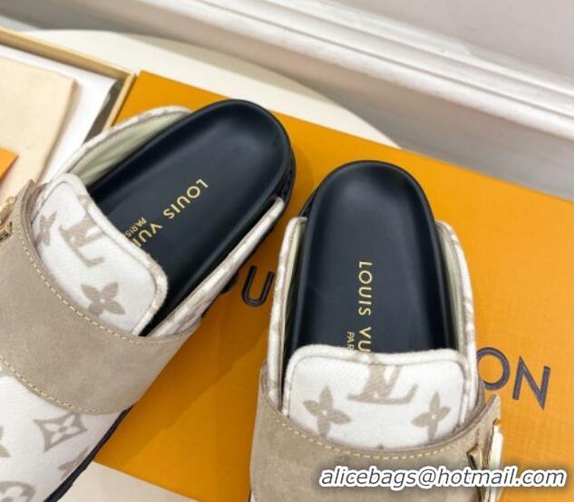 Perfect Louis Vuitton LV Cosy Flat Comfort Clog Mules in Monogram Wool and Suede White 1224050