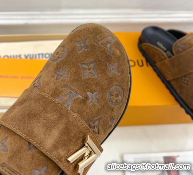 Stylish Louis Vuitton LV Cosy Flat Comfort Clog Mules in Monogram Suede 2 Brown 1224052