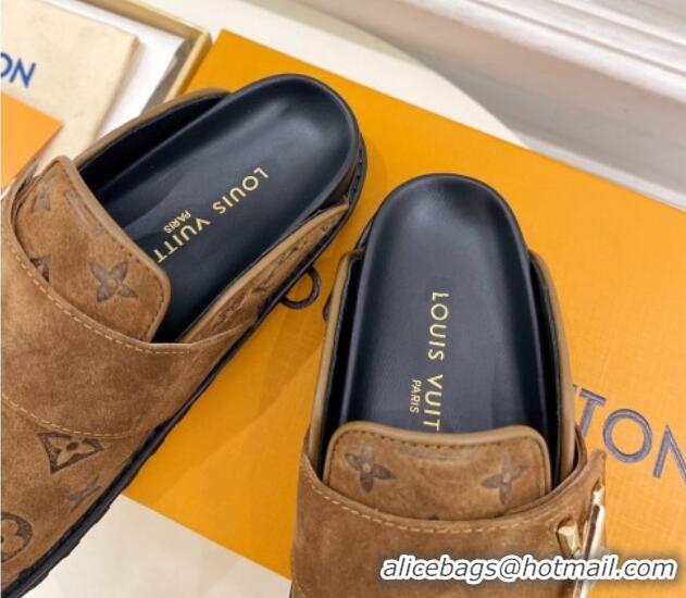 Stylish Louis Vuitton LV Cosy Flat Comfort Clog Mules in Monogram Suede 2 Brown 1224052