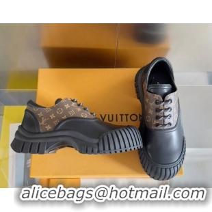 Charming Louis Vuitton Ruby Flat Derby Lace-up Shoes in Monogram Canvas and Black Leather 1224056