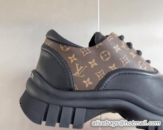 Charming Louis Vuitton Ruby Flat Derby Lace-up Shoes in Monogram Canvas and Black Leather 1224056