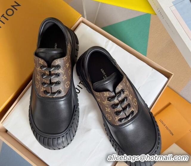 Charming Louis Vuitton Ruby Flat Derby Lace-up Shoes in Monogram Canvas and Black Leather 1224056