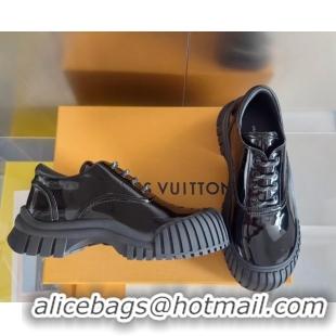 Buy Discount Louis Vuitton Ruby Flat Derby Lace-up Shoes in Black Patent Leather 1224057