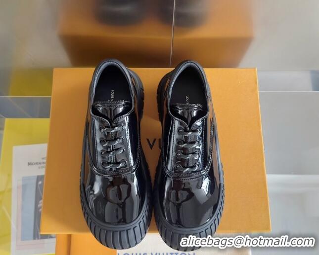 Buy Discount Louis Vuitton Ruby Flat Derby Lace-up Shoes in Black Patent Leather 1224057