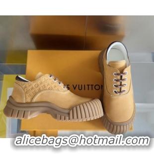 Stylish Louis Vuitton Ruby Flat Derby Lace-up Shoes in Suede Beige Yellow 1224058