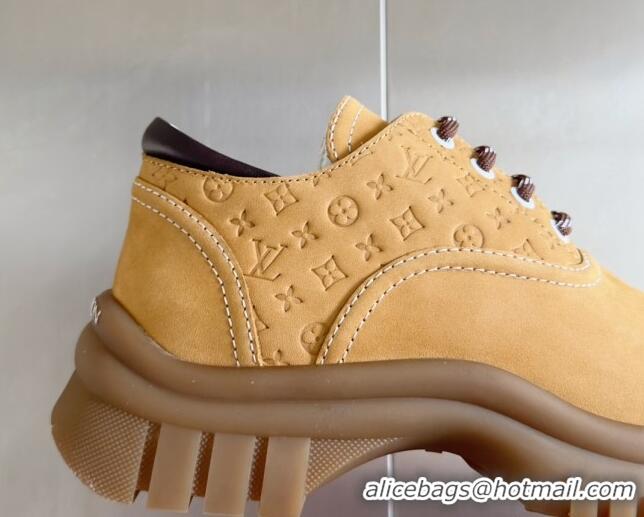 Stylish Louis Vuitton Ruby Flat Derby Lace-up Shoes in Suede Beige Yellow 1224058