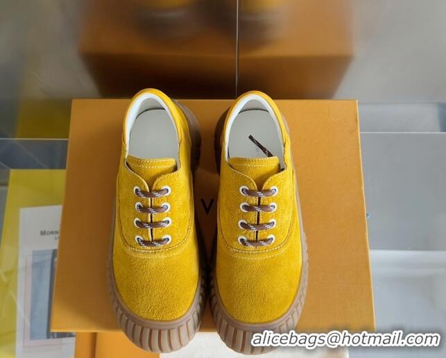 Trendy Design Louis Vuitton Ruby Flat Derby Lace-up Shoes in Suede Bright Yellow 1224060