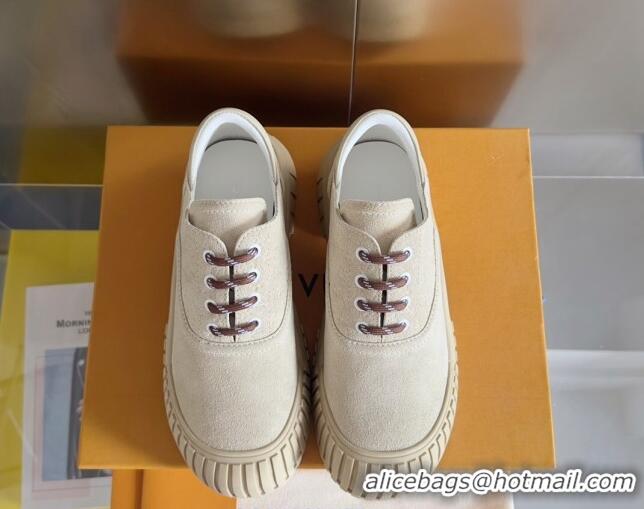 Shop Cheap Louis Vuitton Ruby Flat Derby Lace-up Shoes in Suede Light Grey 1224061