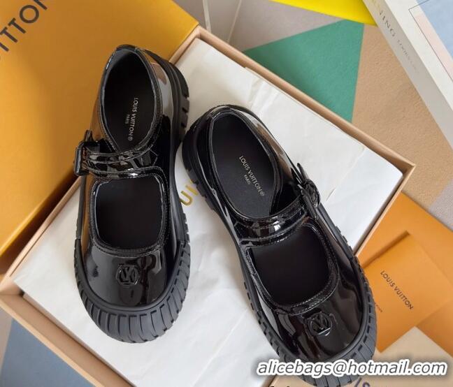 Pretty Style Louis Vuitton Ruby Flat Mary Jane Loafers in Patent Leather Black 1224062