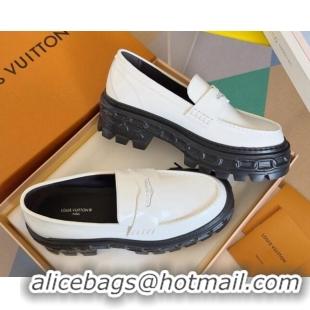 Top Design Louis Vuitton LV Record Platform Loafers in Glazed Leather White Upper 1224065