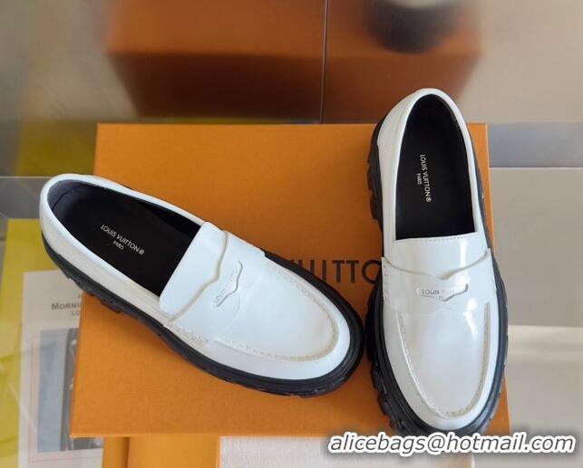 Top Design Louis Vuitton LV Record Platform Loafers in Glazed Leather White Upper 1224065