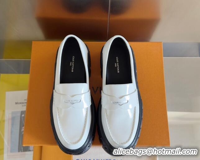 Top Design Louis Vuitton LV Record Platform Loafers in Glazed Leather White Upper 1224065