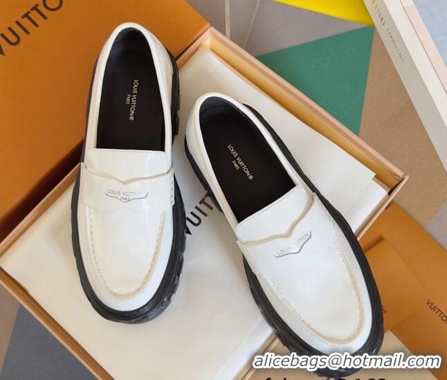 Top Design Louis Vuitton LV Record Platform Loafers in Glazed Leather White Upper 1224065