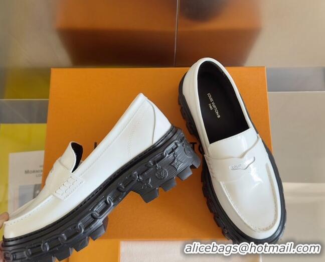 Top Design Louis Vuitton LV Record Platform Loafers in Glazed Leather White Upper 1224065