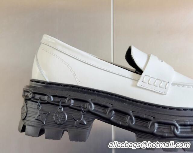 Top Design Louis Vuitton LV Record Platform Loafers in Glazed Leather White Upper 1224065