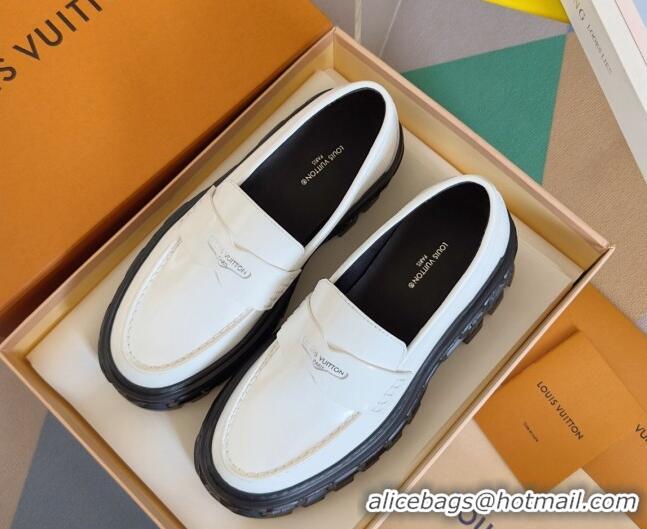 Top Design Louis Vuitton LV Record Platform Loafers in Glazed Leather White Upper 1224065