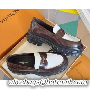 Good Looking Louis Vuitton LV Record Platform Loafers in Glazed Leather White/Brown 1224066