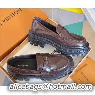 Best Product Louis Vuitton LV Record Platform Loafers in Glazed Leather Dark Brown 1224068