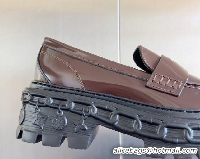 Best Product Louis Vuitton LV Record Platform Loafers in Glazed Leather Dark Brown 1224068