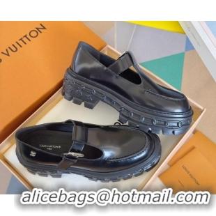 Best Price Louis Vuitton LV Record Mary Janes Loafers in Glazed Leather Black 1224069