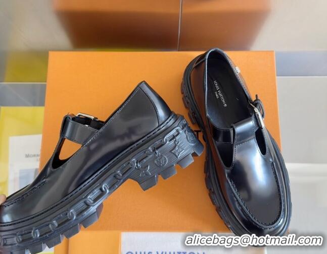 Best Price Louis Vuitton LV Record Mary Janes Loafers in Glazed Leather Black 1224069