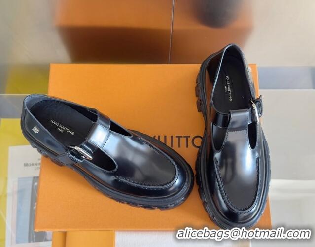 Best Price Louis Vuitton LV Record Mary Janes Loafers in Glazed Leather Black 1224069