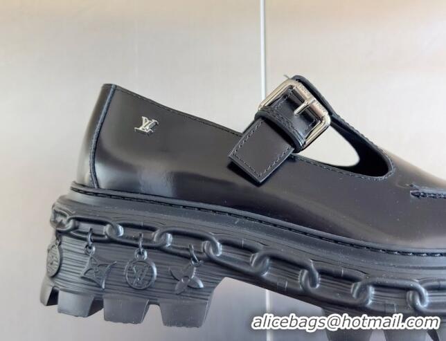 Best Price Louis Vuitton LV Record Mary Janes Loafers in Glazed Leather Black 1224069