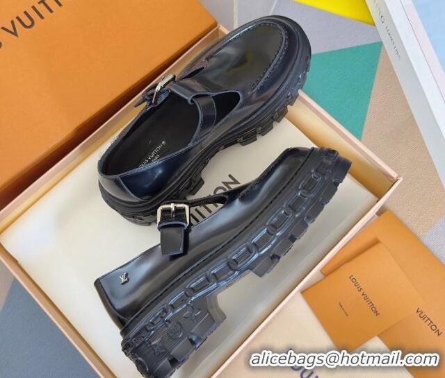 Best Price Louis Vuitton LV Record Mary Janes Loafers in Glazed Leather Black 1224069