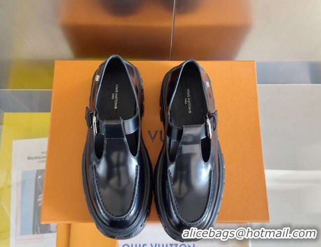 Best Price Louis Vuitton LV Record Mary Janes Loafers in Glazed Leather Black 1224069