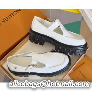 Unique Style Louis Vuitton LV Record Mary Janes Loafers in Glazed Leather White 1224071