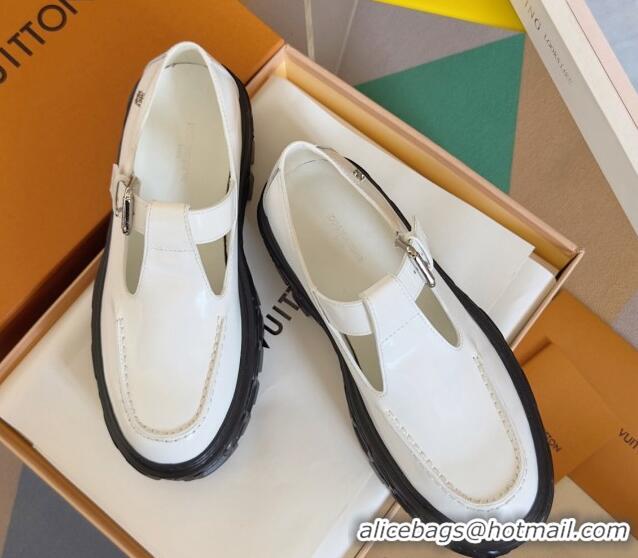 Unique Style Louis Vuitton LV Record Mary Janes Loafers in Glazed Leather White 1224071