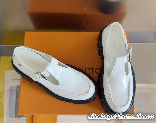 Unique Style Louis Vuitton LV Record Mary Janes Loafers in Glazed Leather White 1224071