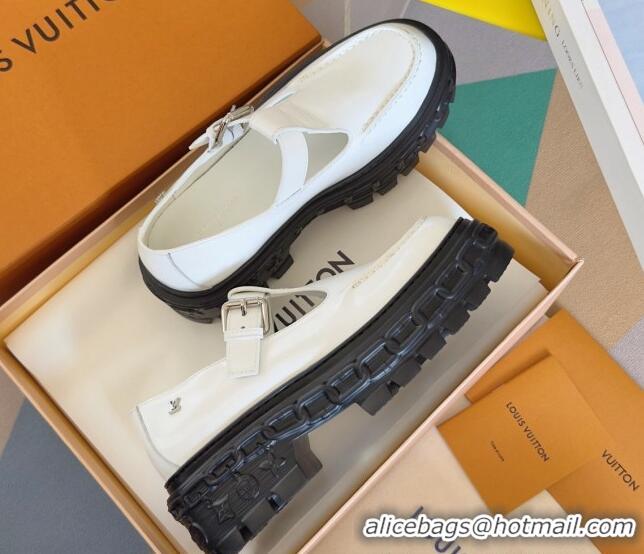 Unique Style Louis Vuitton LV Record Mary Janes Loafers in Glazed Leather White 1224071