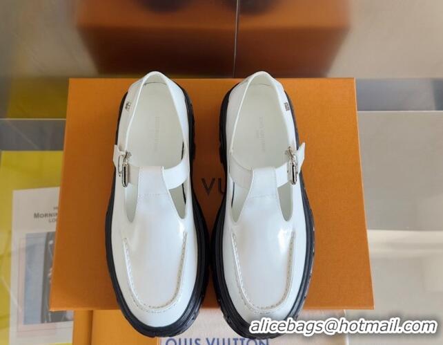 Unique Style Louis Vuitton LV Record Mary Janes Loafers in Glazed Leather White 1224071