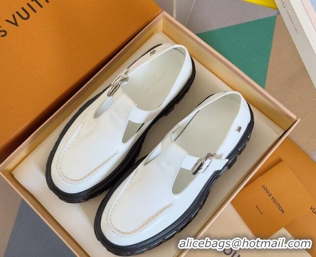 Unique Style Louis Vuitton LV Record Mary Janes Loafers in Glazed Leather White 1224071