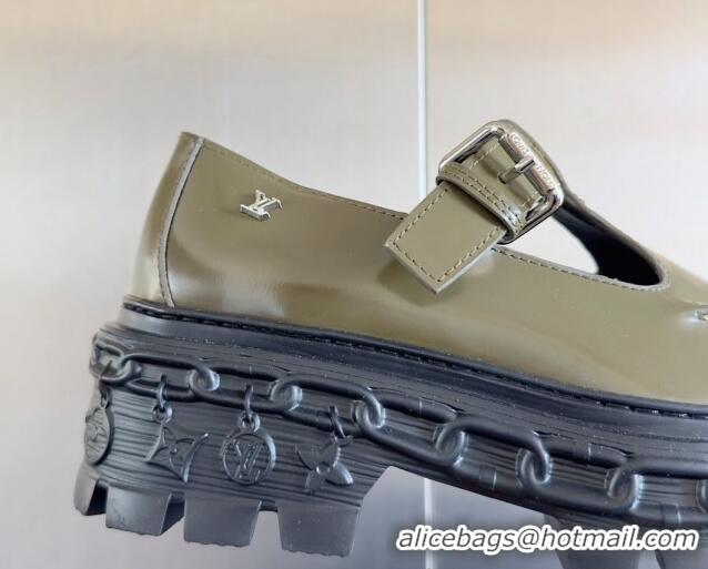 Top Grade Louis Vuitton LV Record Mary Janes Loafers in Glazed Leather Green 1224072