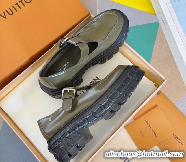 Top Grade Louis Vuitton LV Record Mary Janes Loafers in Glazed Leather Green 1224072