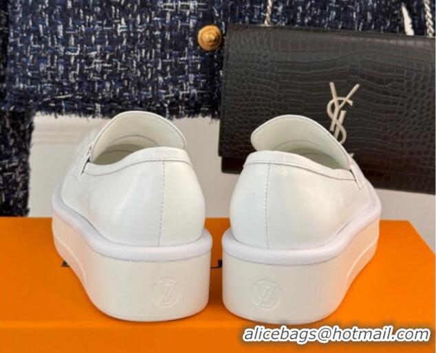 Shop Duplicate Louis Vuitton Platform Loafers in Calf Leather with LV Chain White 1224075