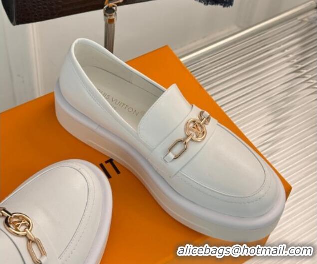 Shop Duplicate Louis Vuitton Platform Loafers in Calf Leather with LV Chain White 1224075