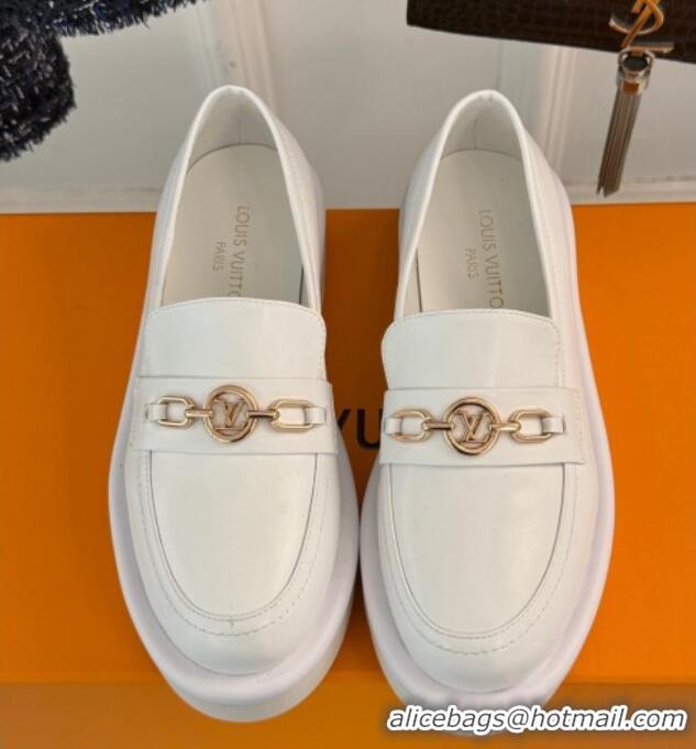 Shop Duplicate Louis Vuitton Platform Loafers in Calf Leather with LV Chain White 1224075