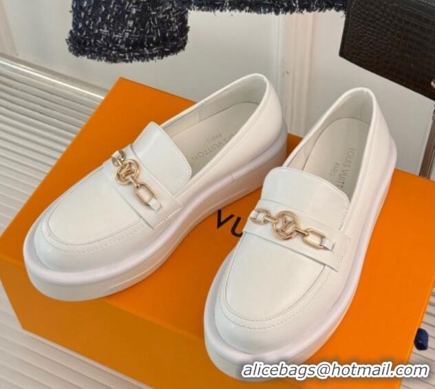 Shop Duplicate Louis Vuitton Platform Loafers in Calf Leather with LV Chain White 1224075