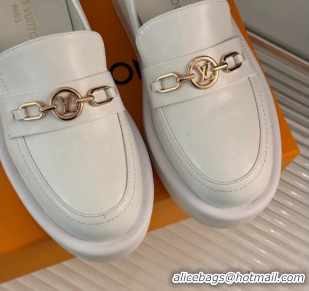 Shop Duplicate Louis Vuitton Platform Loafers in Calf Leather with LV Chain White 1224075