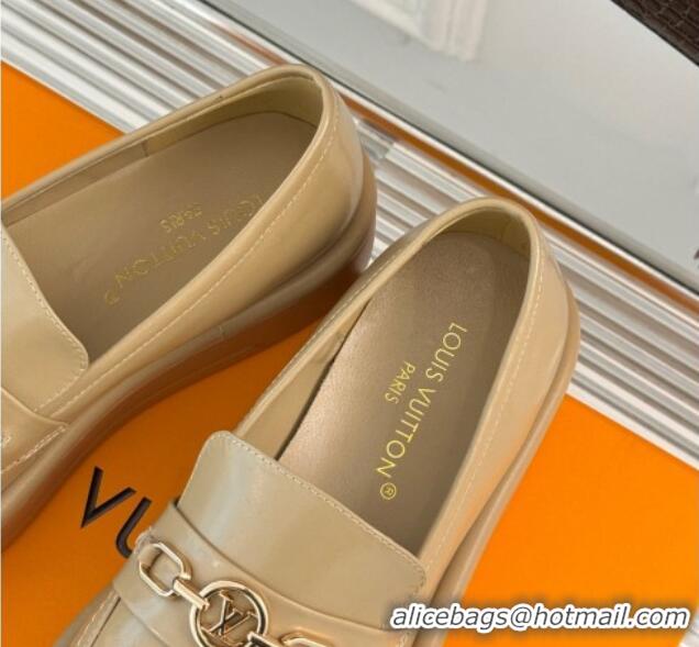 Luxurious Louis Vuitton Platform Loafers in Calf Leather LV Chain Beige 1224076