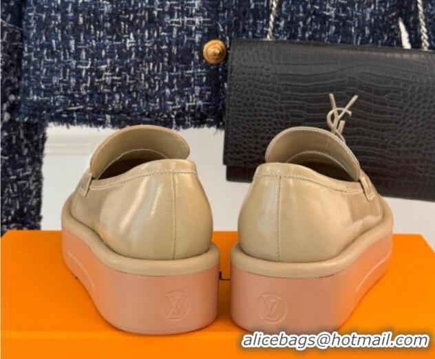 Luxurious Louis Vuitton Platform Loafers in Calf Leather LV Chain Beige 1224076