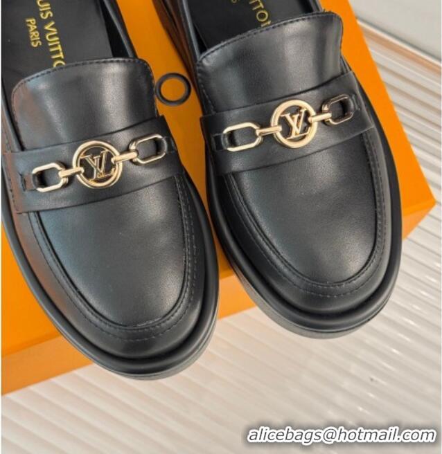 Most Popular Louis Vuitton Platform Loafers in Calf Leather with LV Chain Black 1224077