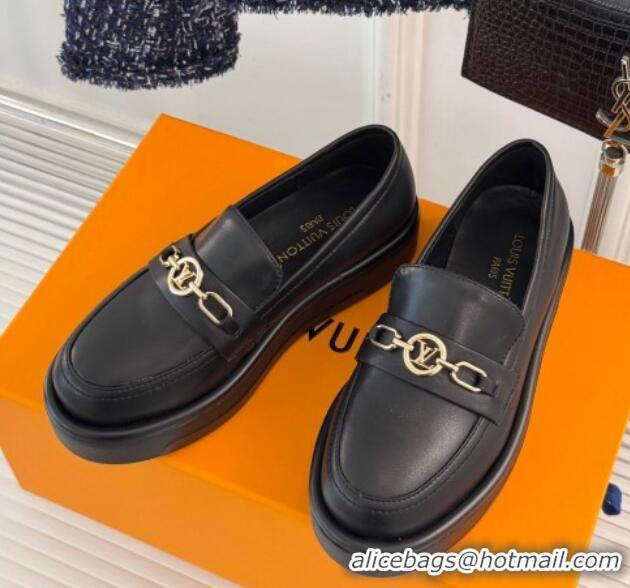 Most Popular Louis Vuitton Platform Loafers in Calf Leather with LV Chain Black 1224077