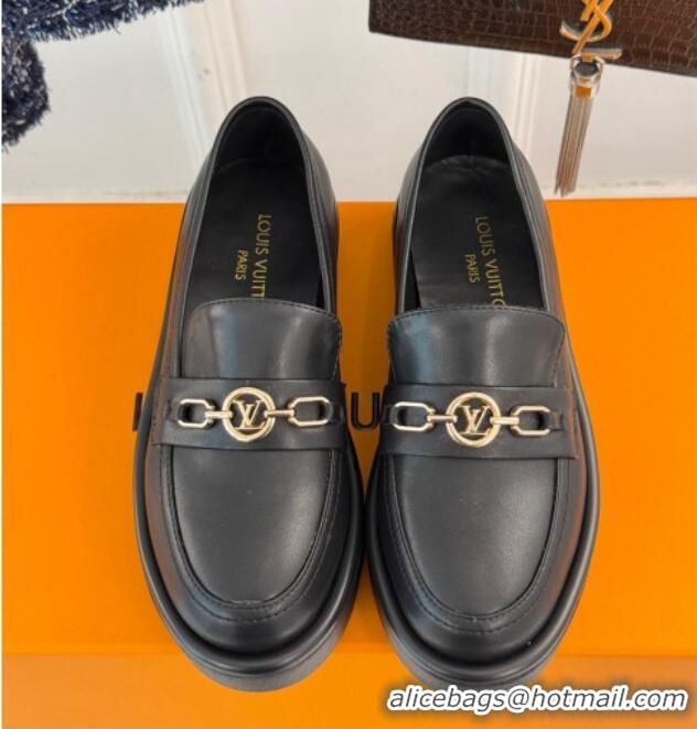 Most Popular Louis Vuitton Platform Loafers in Calf Leather with LV Chain Black 1224077